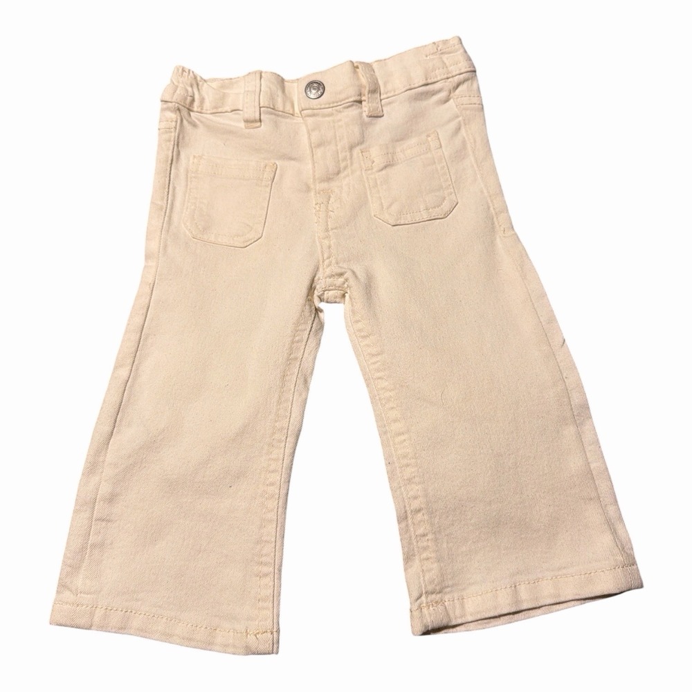 7 For All Mankind Baby Girls 12M Cream Flare Jeans Stretch Denim Patch Pocket